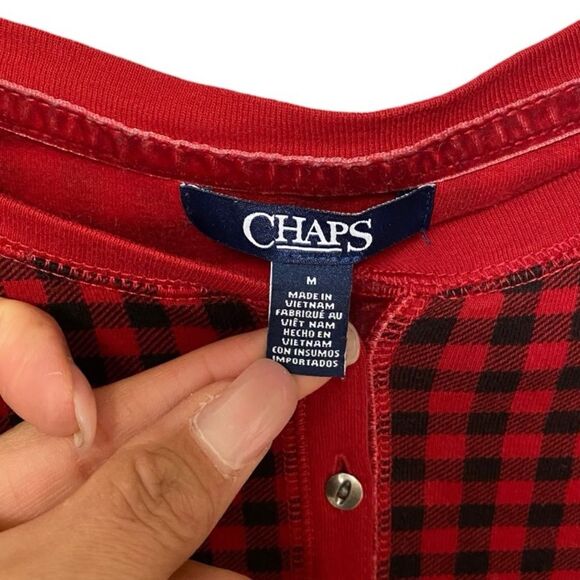 Chaps Checkered Red Long Sleeve Plaid Henley Size M - Picture 4 of 5